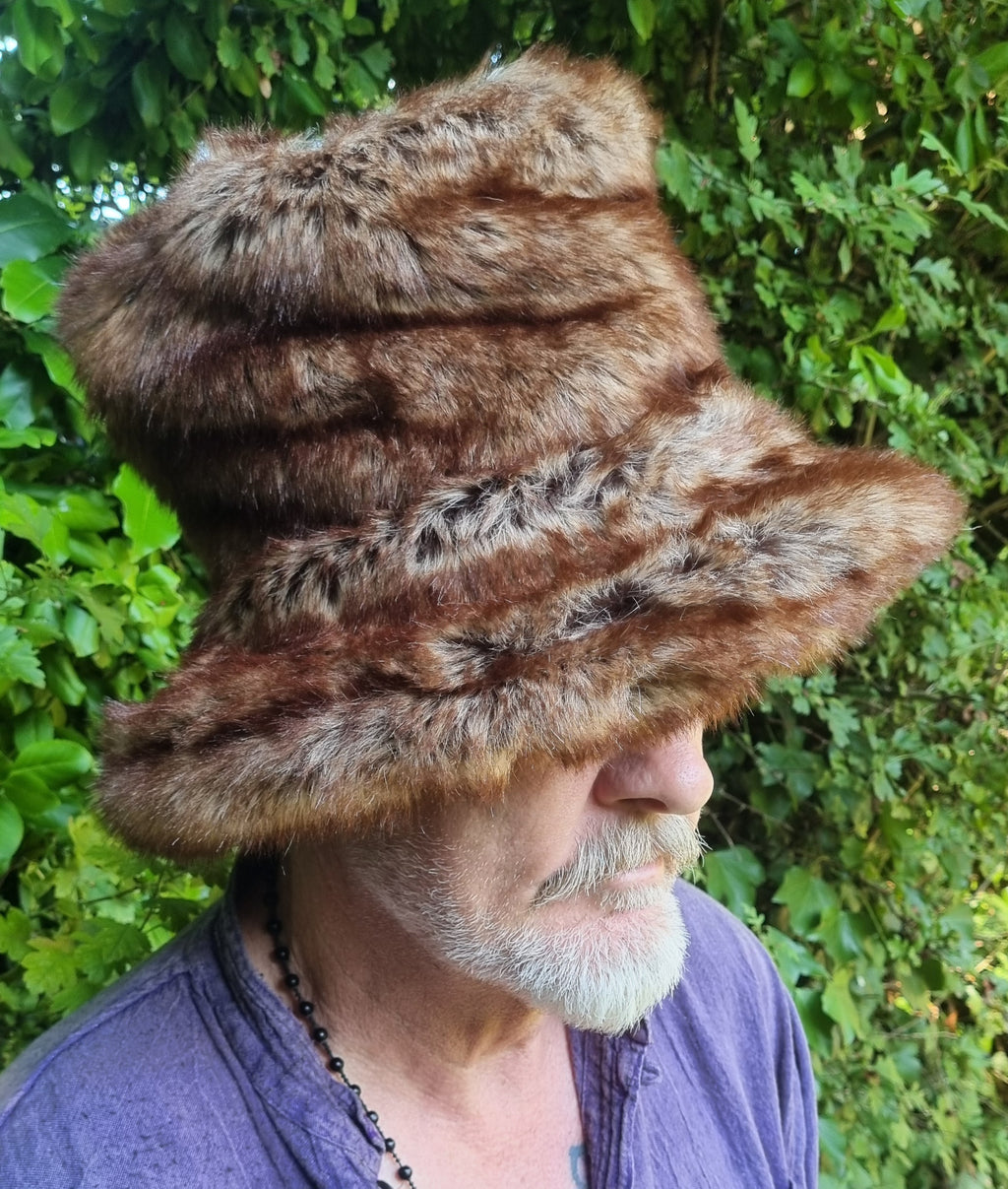 Tall Speckled Ginger Brown Faux Fur Hat | Handmade in England