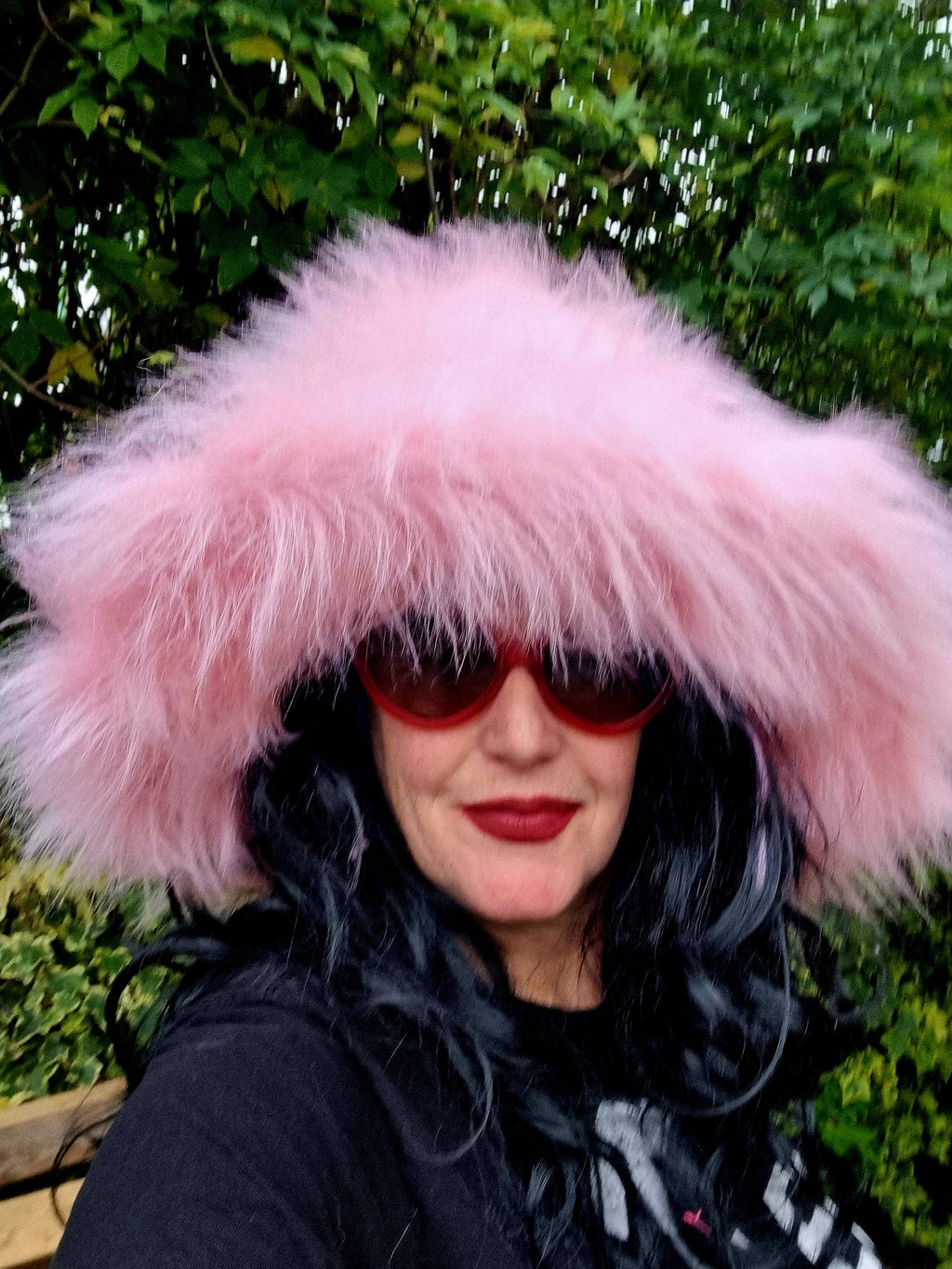 Mega Fluffy-Extra Wide Wire Brim -Fuzzy Bucket Hat-Pink Oversized Bucket Hat -Cruelty Free-Wide Brim-Pamela Anderson-Pink Fur