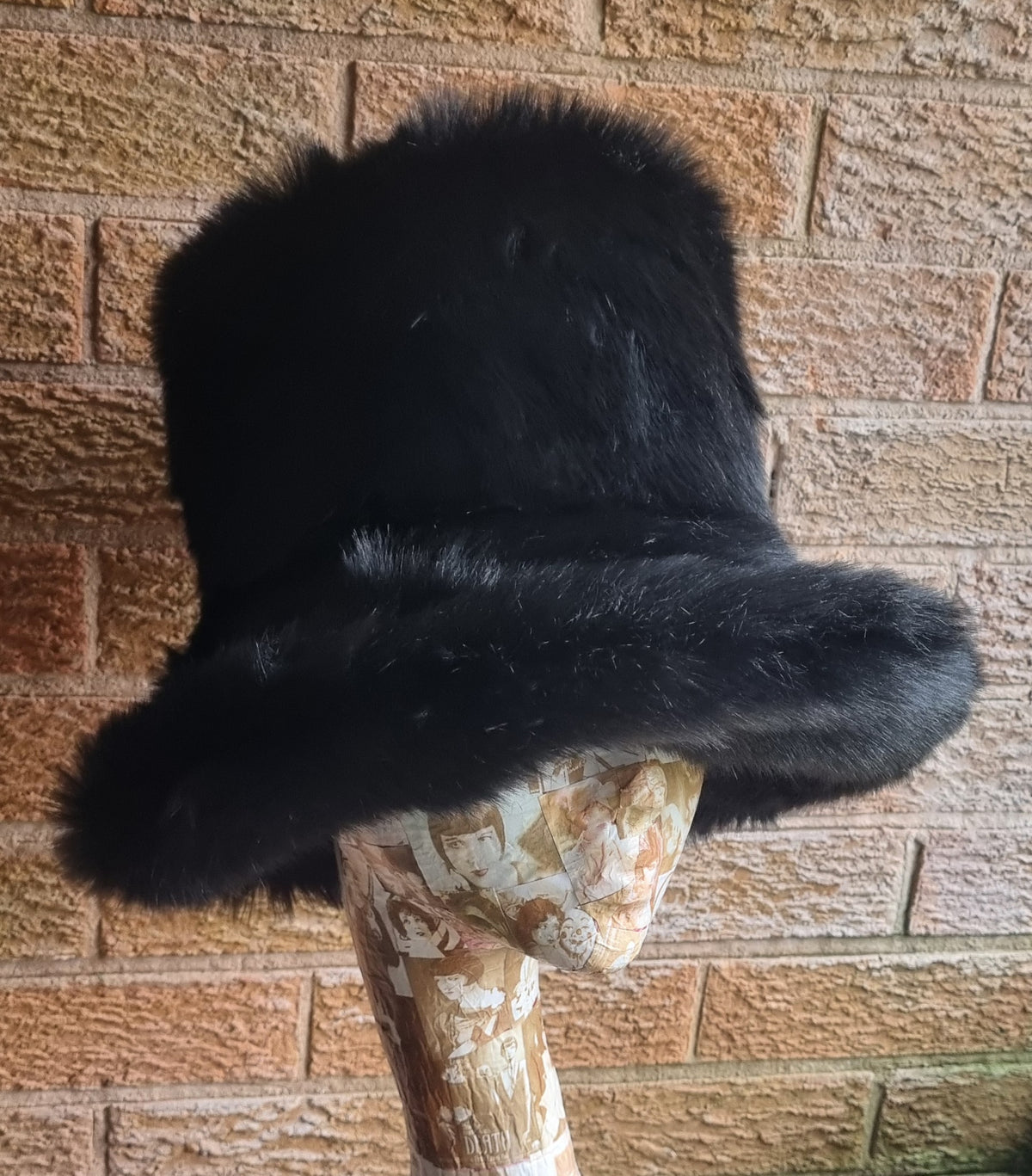 6 inch Tall Black Faux Fur Hat | Handmade in England | JK Space Cowboy Hat
