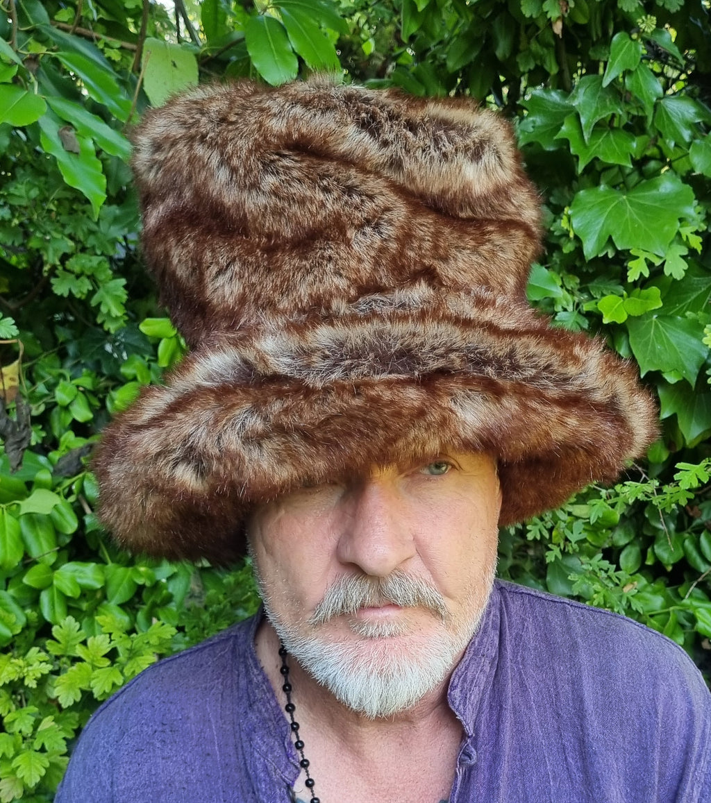 Tall Speckled Ginger Brown Faux Fur Hat | Handmade in England