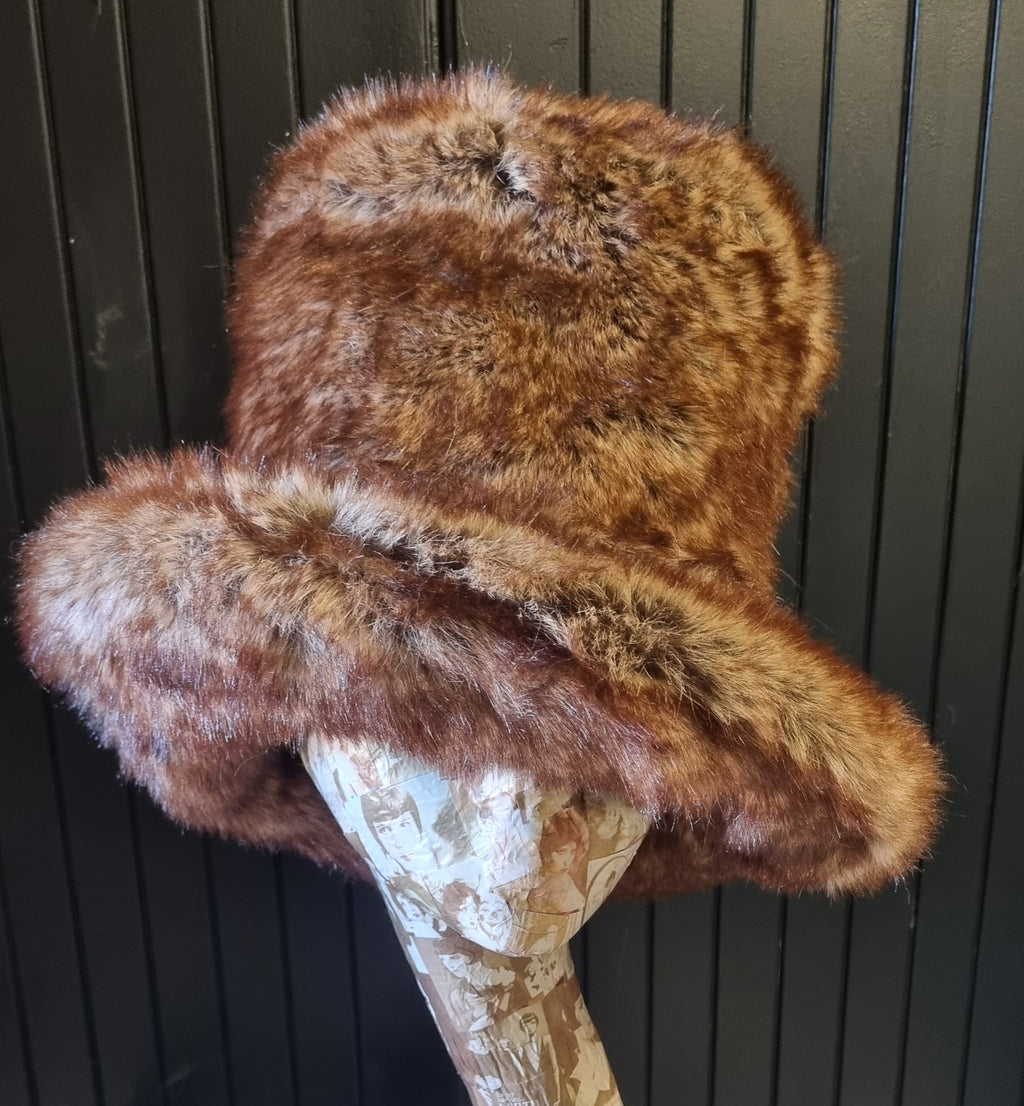 Tall Speckled Ginger Brown Faux Fur Hat | Handmade in England