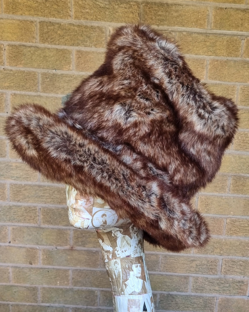 Tall Speckled Ginger Brown Faux Fur Hat | Handmade in England