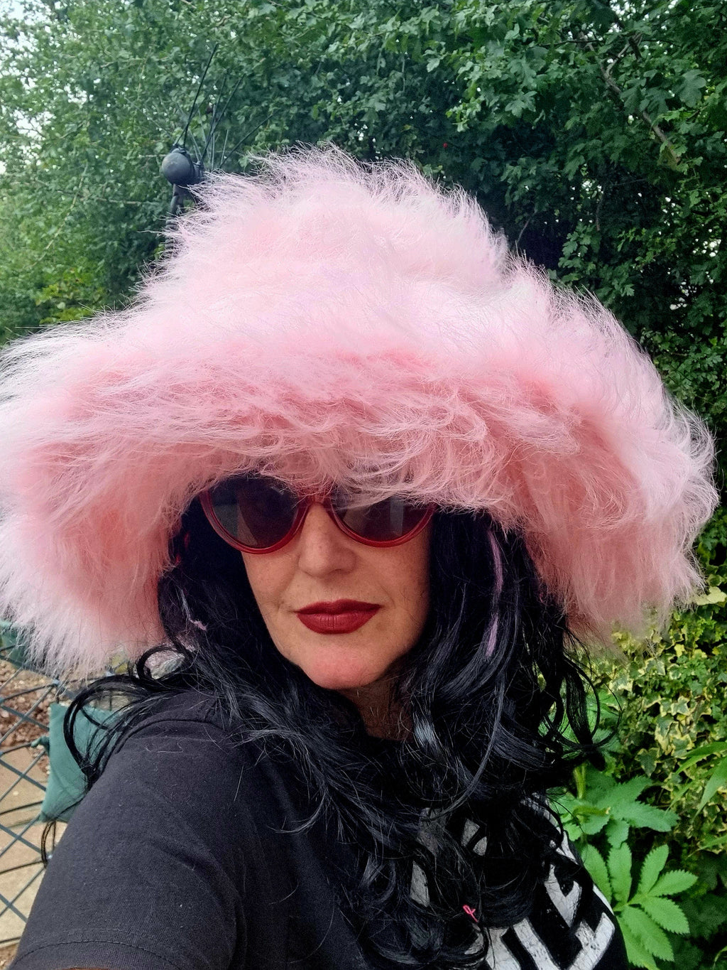 Mega Fluffy-Extra Wide Wire Brim -Fuzzy Bucket Hat-Pink Oversized Bucket Hat -Cruelty Free-Wide Brim-Pamela Anderson-Pink Fur