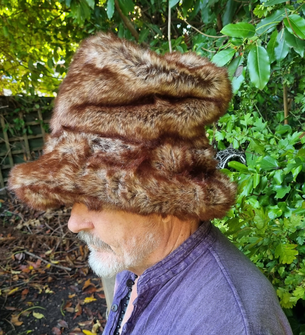 Tall Speckled Ginger Brown Faux Fur Hat | Handmade in England