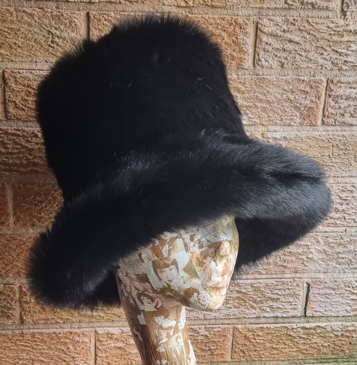 6 inch Tall Black Faux Fur Hat | Handmade in England | JK Space Cowboy Hat