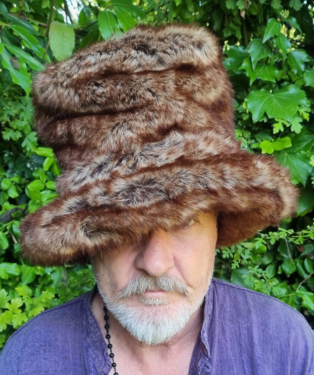 Tall Speckled Ginger Brown Faux Fur Hat | Handmade in England