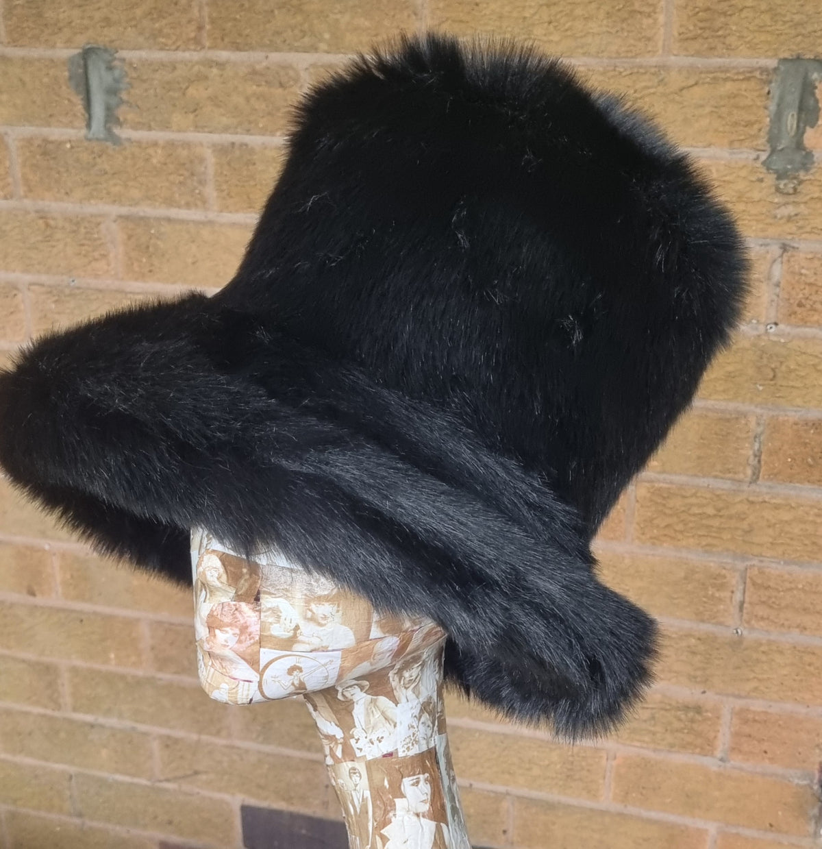 6 inch Tall Black Faux Fur Hat | Handmade in England | JK Space Cowboy Hat