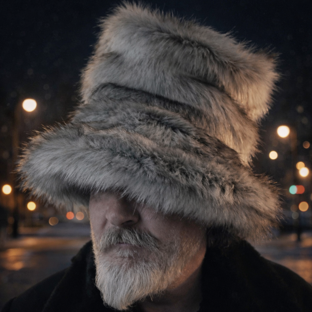 large oversized faux fur hat i a silver grey fabric