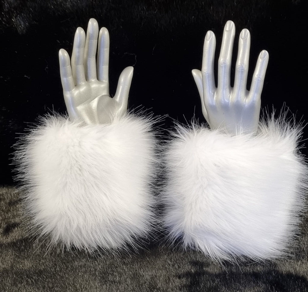 fluffy white faux fur wrist cuffs handmade uk