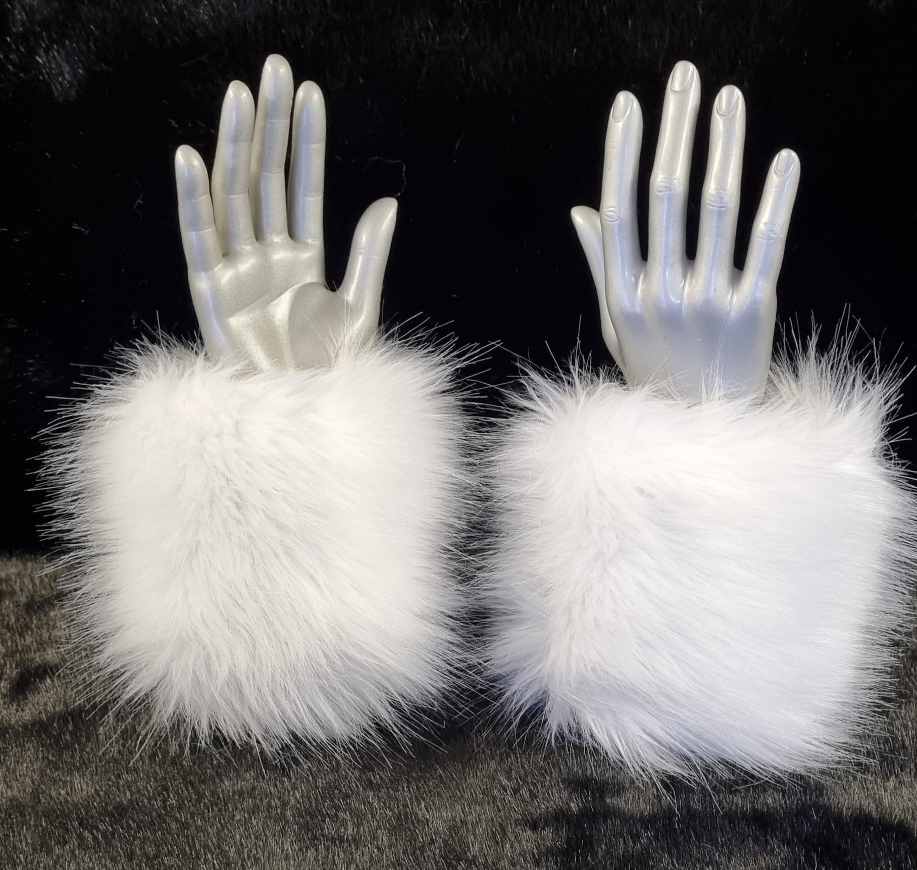 fluffy white faux fur wrist cuffs handmade uk
