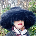 Wide brim black faux fur hat with wired brim, voluminous oversized winter statement hat handmade in England