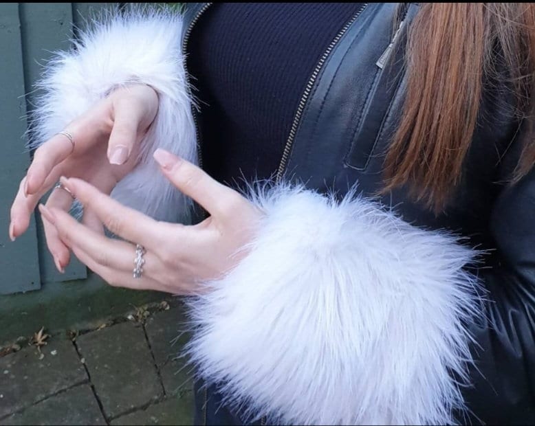 white fluffy wrist cuffs faux fur festival statement fashion